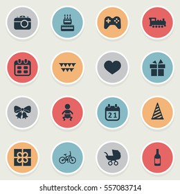 Set Of 16 Simple Celebration Icons. Can Be Found Such Elements As Beverage, Cap, Days And Other.