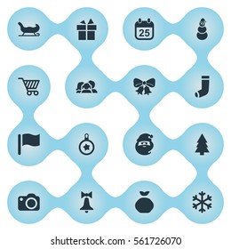 Set Of 16 Simple Celebration Icons. Can Be Found Such Elements As Pin, Photography, Basket And Other.