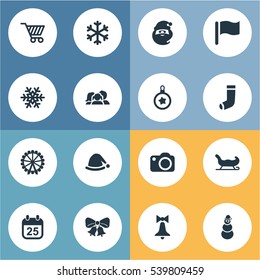 Set Of 16 Simple Christmas Icons. Can Be Found Such Elements As Christmas Decoration, Calendar, Decoration And Other.