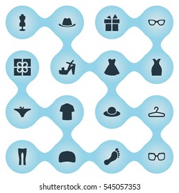Set Of 16 Simple Clothes Icons. Can Be Found Such Elements As Man Clothing, Rack, Present And Other.