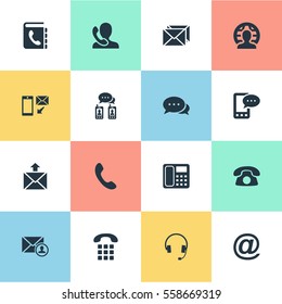 Set Of 16 Simple Communication Icons. Can Be Found Such Elements As E-Mail Symbol, Postage, Posting And Other.