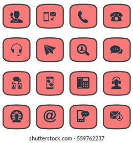 Set Of 16 Simple Communication Icons. Can Be Found Such Elements As Posting, Monitor, Job Research And Other.