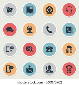 Set Of 16 Simple Communication Icons. Can Be Found Such Elements As Dialogue, Aircraft, Postage And Other.