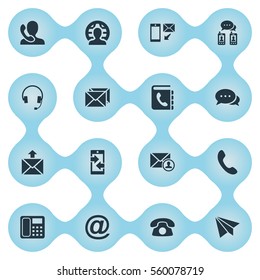 Set Of 16 Simple Communication Icons. Can Be Found Such Elements As International Job, Earphone, Correspondence And Other.