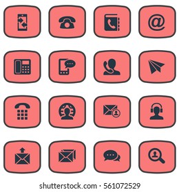 Set Of 16 Simple Communication Icons. Can Be Found Such Elements As Intercommunication, Aircraft, Epistle Author And Other.