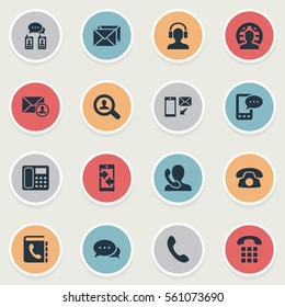 Set Of 16 Simple Communication Icons. Can Be Found Such Elements As Postal, Speaking Human, International Job And Other.