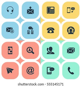 Set Of 16 Simple Connect Icons. Can Be Found Such Elements As Epistle Author, E-Mail Symbol, Correspondence And Other.