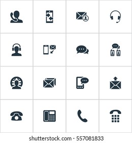 Set Of 16 Simple Connect Icons. Can Be Found Such Elements As Telephone, Posting, Earpiece And Other.