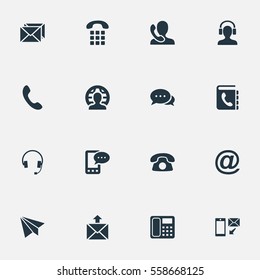 Set Of 16 Simple Connect Icons. Can Be Found Such Elements As Earphone, Telephone Switchboard, New-Come Letter And Other.