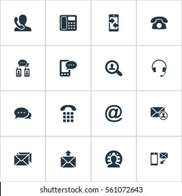 Set Of 16 Simple Connect Icons. Can Be Found Such Elements As Epistle Author, New-Come Letter, Posting And Other.