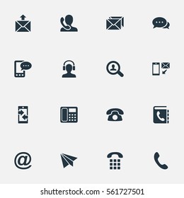 Set Of 16 Simple Connect Icons. Can Be Found Such Elements As Monitor, New-Come Letter, Telephone Directory And Other.