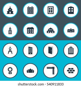 Set Of 16 Simple Construction Icons. Can Be Found Such Elements As Residence, Construction, Structure And Other.