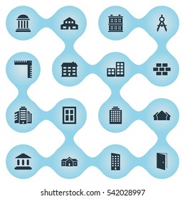 Set Of 16 Simple Construction Icons. Can Be Found Such Elements As Booth, School, Superstructure And Other.