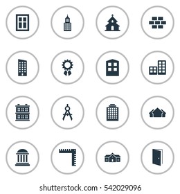 Set Of 16 Simple Construction Icons. Can Be Found Such Elements As Reward, Residence, Shelter And Other.