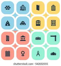 Set Of 16 Simple Construction Icons. Can Be Found Such Elements As Floor, Booth, Length And Other.