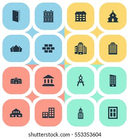 Set Of 16 Simple Construction Icons. Can Be Found Such Elements As Booth, Superstructure, Stone And Other.