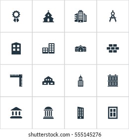Set Of 16 Simple Construction Icons. Can Be Found Such Elements As Structure, Block, Popish And Other.