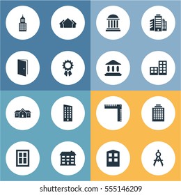 Set Of 16 Simple Construction Icons. Can Be Found Such Elements As Length, Engineer Tool, Residence And Other.