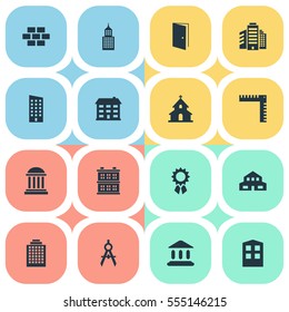 Set Of 16 Simple Construction Icons. Can Be Found Such Elements As Engineer Tool, Reward, Gate And Other.