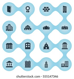Set Of 16 Simple Construction Icons. Can Be Found Such Elements As Structure, Flat, Residence And Other.