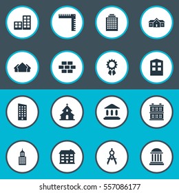 Set Of 16 Simple Construction Icons. Can Be Found Such Elements As Floor, School, Engineer Tool And Other.