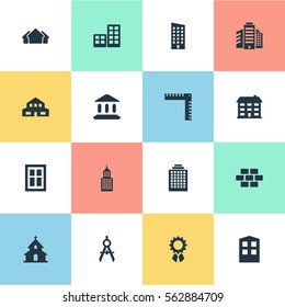 Set Of 16 Simple Construction Icons. Can Be Found Such Elements As Engineer Tool, Floor, Residential And Other.