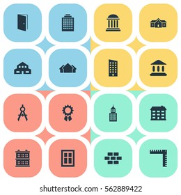 Set Of 16 Simple Construction Icons. Can Be Found Such Elements As School, Structure, Academy And Other.