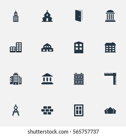 Set Of 16 Simple Construction Icons. Can Be Found Such Elements As Length, Engineer Tool, Glazing And Other.