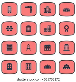 Set Of 16 Simple Construction Icons. Can Be Found Such Elements As Reward, Floor, Construction And Other.