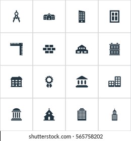 Set Of 16 Simple Construction Icons. Can Be Found Such Elements As Offices, Popish, Floor And Other.