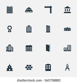 Set Of 16 Simple Construction Icons. Can Be Found Such Elements As Gate, Block, Popish And Other.