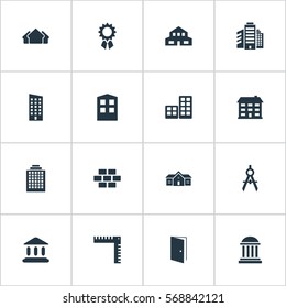 Set Of 16 Simple Construction Icons. Can Be Found Such Elements As Construction, Floor, Length And Other.