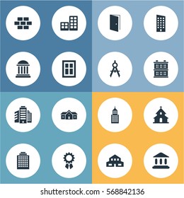 Set Of 16 Simple Construction Icons. Can Be Found Such Elements As Superstructure, Flat, Reward And Other.