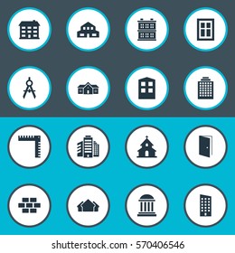 Set Of 16 Simple Construction Icons. Can Be Found Such Elements As Gate, Glazing, Stone And Other.