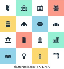 Set Of 16 Simple Construction Icons. Can Be Found Such Elements As Residential, Superstructure, Floor And Other.