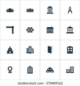Set Of 16 Simple Construction Icons. Can Be Found Such Elements As Reward, Booth, Academy And Other.