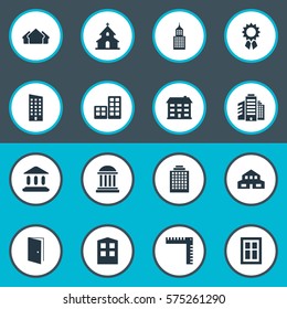Set Of 16 Simple Construction Icons. Can Be Found Such Elements As Structure, School, Flat And Other.