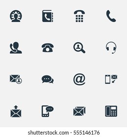 Set Of 16 Simple Contact Icons. Can Be Found Such Elements As Speaking Human, Job Research, Telephone And Other.