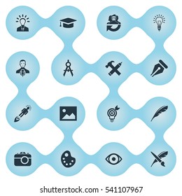 Set Of 16 Simple Creative Thinking Icons. Can Be Found Such Elements As View, Entrepreneur, Academic Cap And Other.