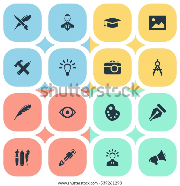 Set Of 16 Simple Creative Thinking Icons. Can Be\
Found Such Elements As Design Instruments, Photo Tool, Entrepreneur\
And Other.