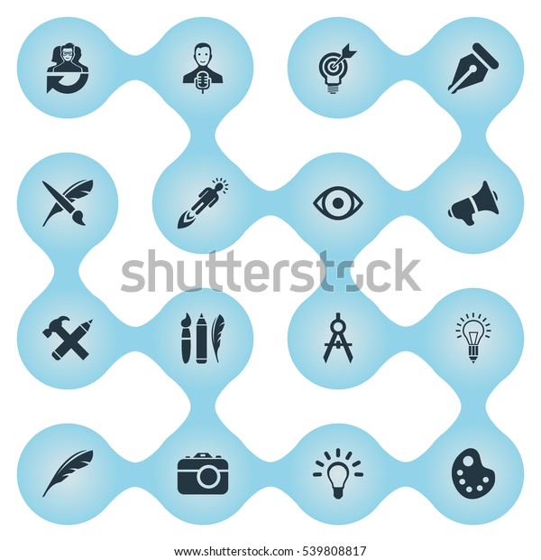 Set Of 16 Simple\
Creative Thinking Icons. Can Be Found Such Elements As Plume, Photo\
Tool, Lightbulb And Other.
