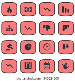 Set Of 16 Simple Crisis Icons. Can Be Found Such Elements As Bankroll, Info Graph, Agenda And Other.