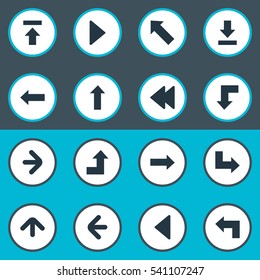 Set Of 16 Simple Cursor Icons. Can Be Found Such Elements As Pointer, Upward Direction, Left Direction And Other.