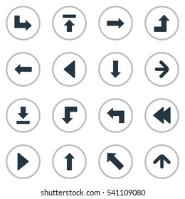 Set Of 16 Simple Cursor Icons. Can Be Found Such Elements As Left Direction, Pointer, Pointer And Other.