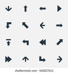 Set Of 16 Simple Cursor Icons. Can Be Found Such Elements As Left Direction, Left Direction, Pointer And Other.