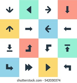 Set Of 16 Simple Cursor Icons. Can Be Found Such Elements As Left Landmark , Pointer , Transfer.
