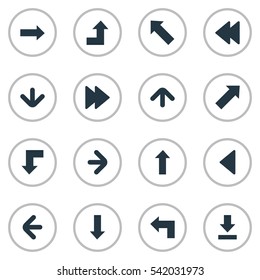 Set Of 16 Simple Cursor Icons. Can Be Found Such Elements As Advanced, Upward Direction , Left Landmark.