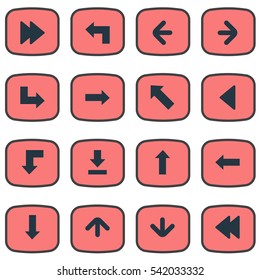 Set Of 16 Simple Cursor Icons. Can Be Found Such Elements As Pointer, Rearward, Left Landmark.