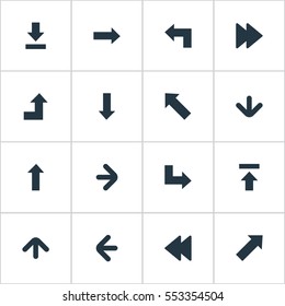 Set Of 16 Simple Cursor Icons. Can Be Found Such Elements As Right Direction, Indicator, Upward Direction And Other.