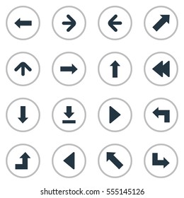 Set Of 16 Simple Cursor Icons. Can Be Found Such Elements As Let Down, Right Landmark, Downwards Pointing.